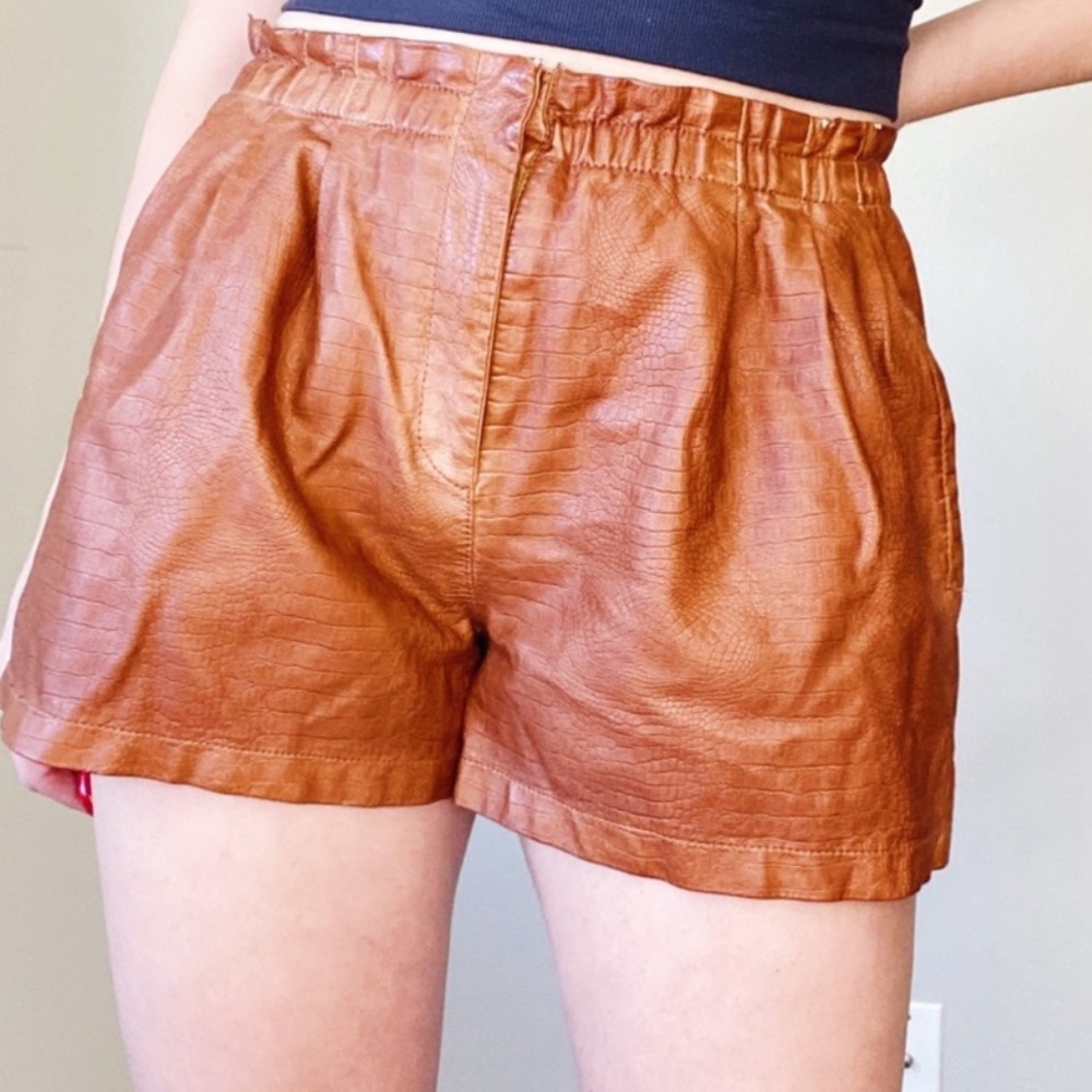 Zara Faux Leather Brown High Waist Paper Bag Waist Shorts